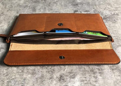 Handmade Leather Mens Cool Wallet Long Leather Wallet Clutch Wristlet Wallet for Men Women - imessengerbags