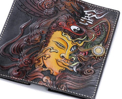 Handmade Leather Buddha&Demon Mens Chain Biker Wallet Cool Leather Wallet With Chain Wallets for Men