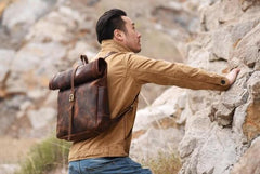 Handmade Leather Mens Cool Backpack Sling Bag Large Black Travel Bag Hiking Bag for men - imessengerbags