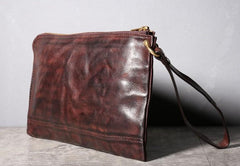 Handmade Genuine Leather Mens Clutch Cool Slim Wallet Zipper Clutch Wristlet Wallet for Men