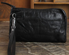 Genuine Leather Mens Cool Long Leather Wallet Cards Phone Zipper Clutch Wristlet Wallet for Men - imessengerbags