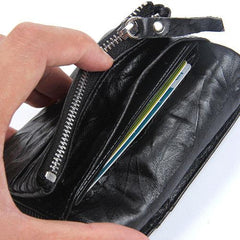 Handmade Leather Mens Cool Long Leather Wallet Zipper Wristlet Clutch Wallet