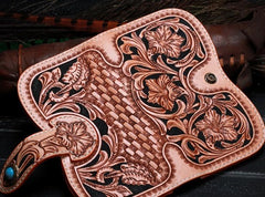 Handmade Leather Tooled Floral Mens Clutch Wallet Cool Wallet Long Wallets for Men Women - imessengerbags