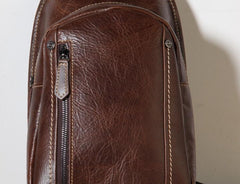 Genuine Leather Mens Cool Chest Bag Sling Bag Crossbody Bag Travel Bag Hiking Bag for men
