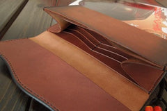 Handmade Leather Mens Clutch Wallet Cool Wallet Long Wallets for Men Women