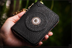 Handmade Leather Small Tooled Mens billfold Wallet Cool Chain Wallet Biker Wallet for Men - imessengerbags