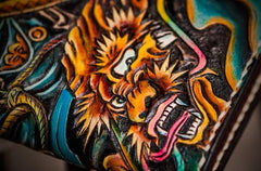 Handmade Leather Men Tooled Monkey King Cool Leather Wallet Long Phone Clutch Wallets for Men - imessengerbags