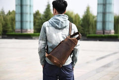 Genuine Leather Mens Cool Chest Bag Sling Bag Crossbody Bag Travel Bag Hiking Bag for men