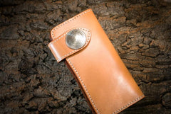 Handmade Leather Mens Cool Beige Chain Wallet Biker Trucker Wallet with Chain