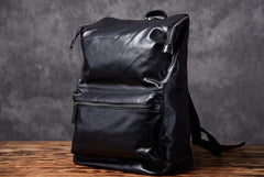 Genuine Leather Mens Cool Backpack Sling Bag Large Black Travel Bag Hiking Bag for men