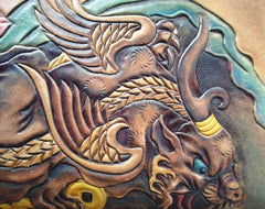 Handmade Leather Chinese Lion Tooled Mens Long Wallet Cool Leather Wallet Clutch Wallet for Men - imessengerbags