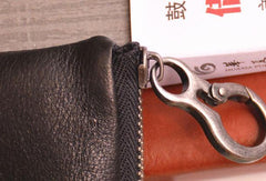 Black Mens Leather Slim Zipper Wallet billfold Wallet Coin Wallet Change Pouch For Men