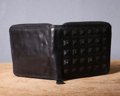 Genuine Leather Mens Cool billfold Leather Wallet Men Zipper Wallet Bifold for Men - imessengerbags