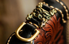 Handmade Leather Mens Tooled Eagle Chain Biker Wallet Cool Leather Wallet Long Clutch Wallets for Men - imessengerbags