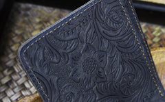 Handmade Leather Floral Mens Cool Slim Leather Wallet Men billfold Wallets Bifold for Men - imessengerbags