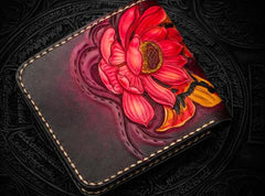 Handmade Leather Carp Tooled Mens billfold Wallet Cool Leather Wallet Slim Wallet for Men - imessengerbags