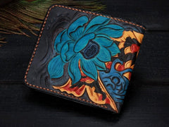 Handmade Leather Carp Tooled Mens billfold Wallet Cool Leather Wallet Slim Wallet for Men - imessengerbags