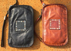 Handmade Genuine Leather Mens Clutch Cool Long Wallet Zipper Clutch Wristlet Wallet for Men - imessengerbags