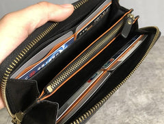 Genuine Leather Mens Cool Long Leather Wallet Zipper Clutch Wristlet Wallet for Men - imessengerbags