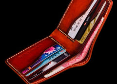 Handmade Leather Chinese Lion Tooled Mens billfold Wallet Cool Leather Wallet Slim Wallet for Men - imessengerbags