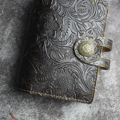 Handmade Leather Floral Mens Cool Short Wallet Card Holder Small Card Slim Wallets for Men