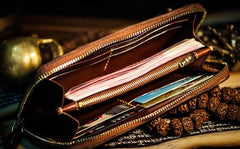 Handmade Leather Tooled Ganesh Mens Chain Biker Wallet Cool Leather Wallet Zipper Long Phone Wallets for Men