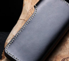 Handmade Leather Mens Chain Biker Wallet Cool Leather Wallet Long Phone Wallets for Men - imessengerbags