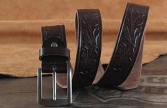 Genuine Leather Punk Rock Biker Trucker Tooled Floral Mens Belt Men Black Coffee Belt for Men