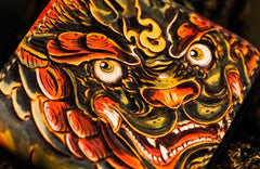 Handmade Leather Chinese Lion Tooled Mens billfold Wallet Cool Leather Wallet Slim Wallet for Men - imessengerbags