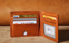 Handmade Genuine Leather Mens Cool Slim Leather Wallet Men Small Wallets Bifold for Men - imessengerbags