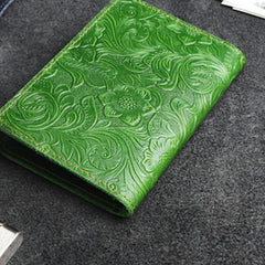 Handmade Leather Floral Mens Cool Short Wallet Passport Card Holder Small Card Slim Wallets for Men - imessengerbags