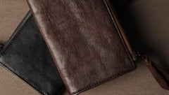 Genuine Leather Mens Cool Long Leather Wallet Cards Phone Zipper Clutch Wristlet Wallet for Men - imessengerbags