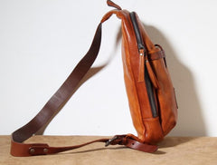 Genuine Leather Mens Cool Chest Bag Sling Bag Crossbody Bag Travel Bag Hiking Bag for men - imessengerbags