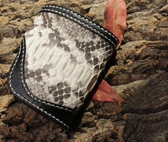 Handmade Leather billfold Mens Chain Biker Wallet Cool Boa Skin Wallet With Chain Wallets for Men - imessengerbags