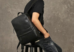 Genuine Leather Mens Cool Backpack Sling Bag Large Black Travel Bag Hiking Bag for men