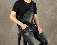 Genuine Leather Mens Cool Chest Bag Sling Bag Crossbody Bag Travel Bag Hiking Bag for men - imessengerbags