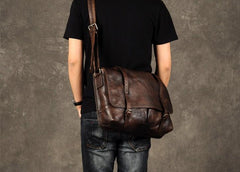 Genuine Leather Mens Cool Messenger Bag Shoulder Bag Chest Bag Bike Bag Cycling Bag for men