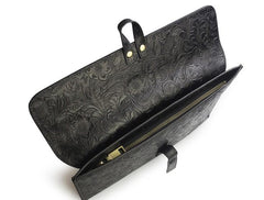 Handmade Leather Floral Tooled Mens Clutch Cool Slim Wallet Zipper Clutch Wristlet Wallet for Men
