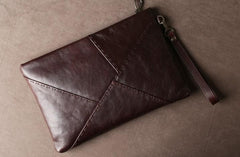 Genuine Leather Mens Clutch Cool Slim Wallet Zipper Clutch Wristlet Bag Wallet for Men Women - imessengerbags