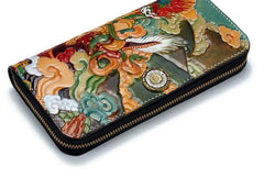 Handmade Leather Tooled White Jambhala Mens Long Wallet Cool Leather Clutch Wallets for Men