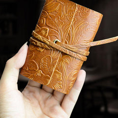 Handmade Leather Floral Mens Cool Short Wallet Card Holder Small Card Slim Wallets for Men - imessengerbags