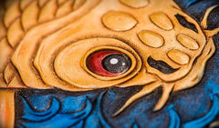 Handmade Leather Men Tooled Carp Cool Leather Wallet Long Phone Wallets for Men - imessengerbags