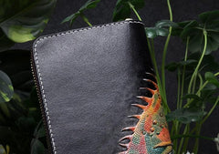 Handmade Leather Chameleon Mens Chain Zipper Biker Wallet Cool Leather Wallet Long Phone Wallets for Men