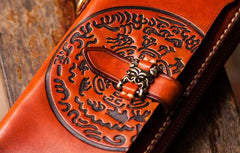 Handmade Leather Mens Tibetan Chain Biker Wallet Cool Leather Wallet Long Clutch Wallets for Men - imessengerbags