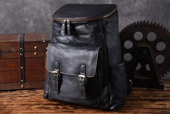 Genuine Leather Mens Cool Backpack Sling Bag Large Black Travel Bag Hiking Bag for men