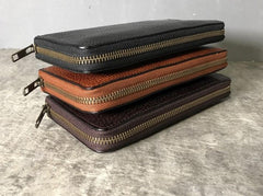 Genuine Leather Mens Cool Long Leather Phone Wallet Zipper Clutch Wallet for Men - imessengerbags
