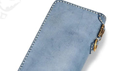 Handmade Leather Mens Chain Biker Wallet Cool Leather Wallet Long Phone Wallets for Men - imessengerbags