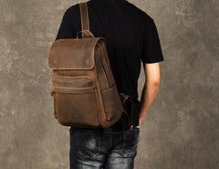 Genuine Leather Mens Cool Backpack Sling Bag Large Brown Travel Bag Hiking Bag for men - imessengerbags