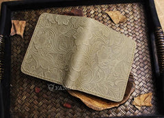 Handmade Leather Floral Mens Cool Slim Leather Wallet Men billfold Wallets Bifold for Men - imessengerbags
