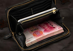 Handmade Leather Tooled Mahākāla Mens Chain Biker Wallet Cool Leather Wallet Long Clutch Wallets for Men - imessengerbags